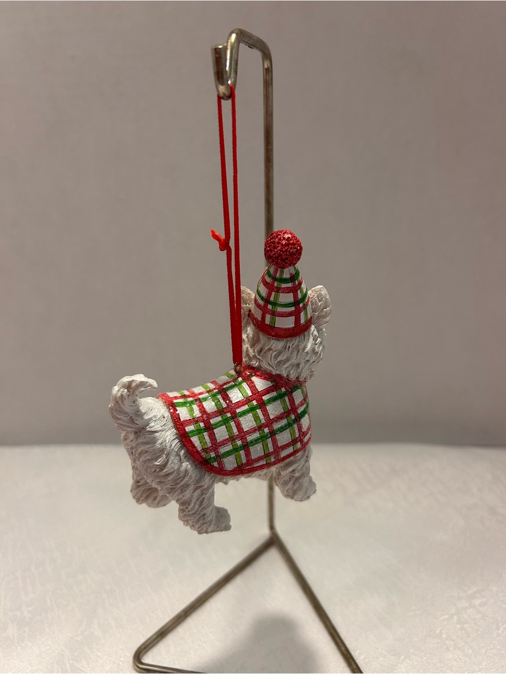 White Westie Holiday Figurine in Red & Green Plaid - Picture 5 of 8